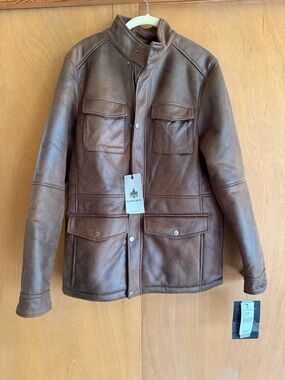 RAINFOREST Brown Leather Military Field Jacket for Men